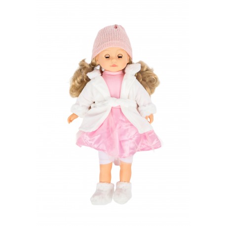 Poupée Bambolina en manteau blanc- 46cm - avec ses accessoires pour cheveux - parle et chante