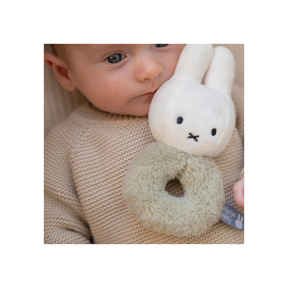 Hochet Anneau Miffy avec grelot - Fluffy vert. Eveil des sens.