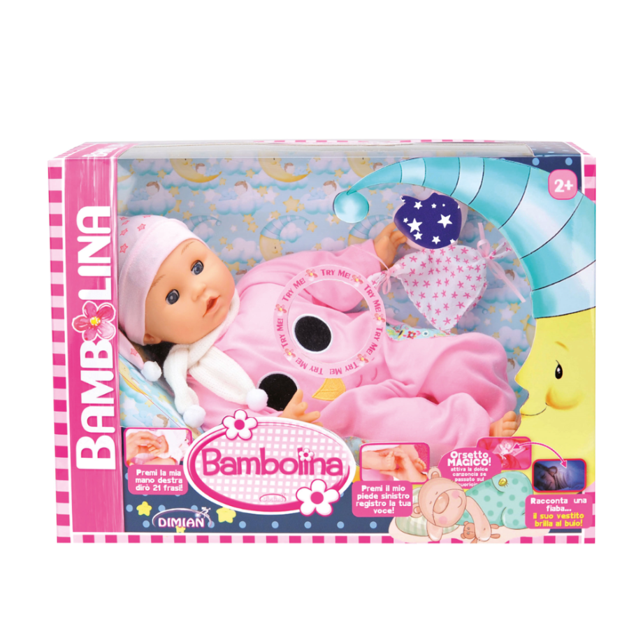 Poupon Bambolina Bonne Nuit - Parle : 50 mots + Doudou cœur phosphorescent