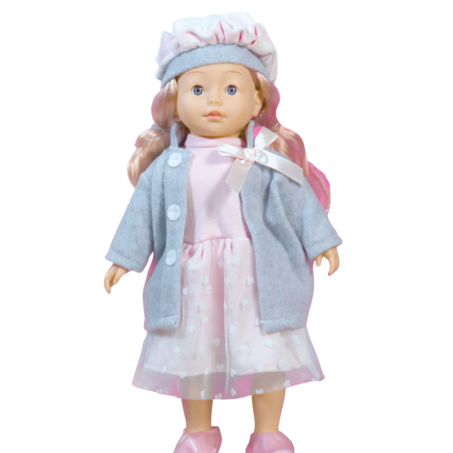 Poupée Bambolina parle et chante 46 cm - manteau gris et accessoires