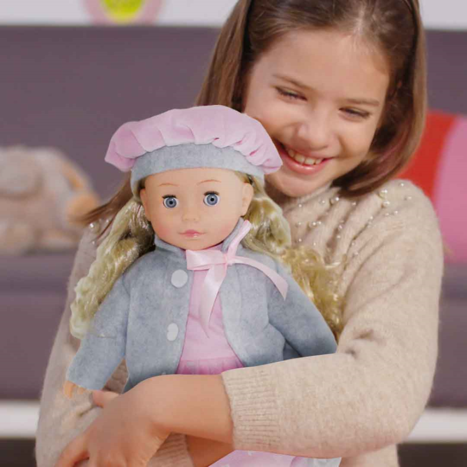 Poupée Bambolina parle et chante - manteau gris