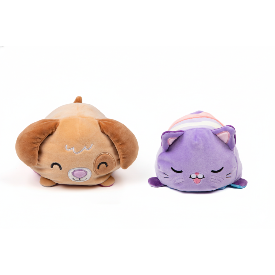 Peluche réversible Cushablez - Chat violet/bleu 22cm