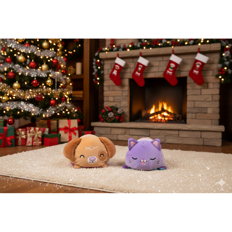 Peluche réversible Cushablez - Chat violet/bleu 22cm