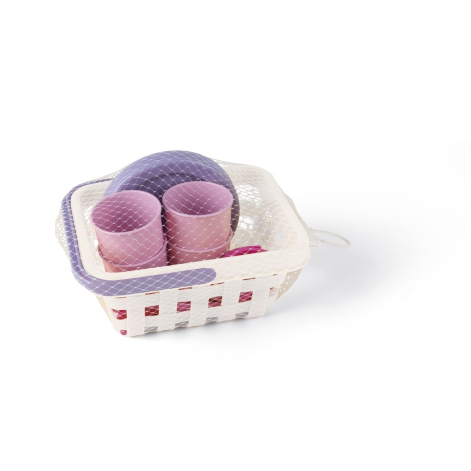 Set de pique-nique rose avec panier pour enfants – 17 pièces – Dantoy