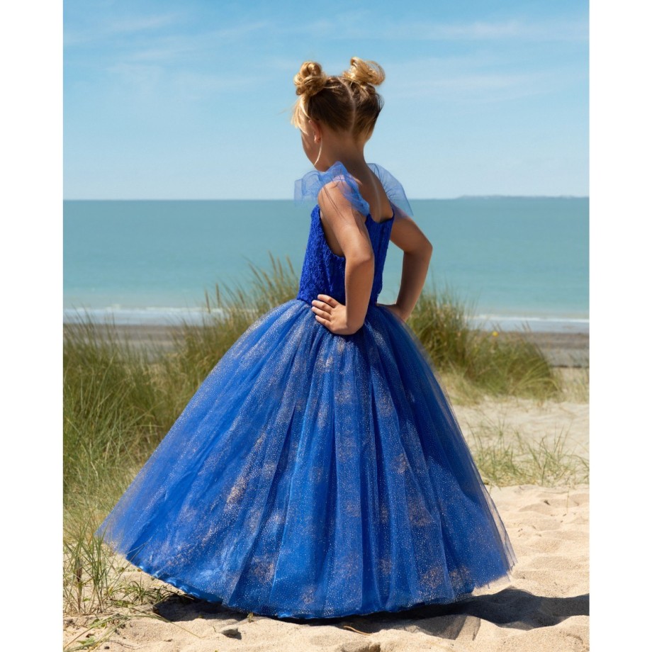 Robe de déguisement princesse fille satin et organza avec guipure et cerceau amovible
