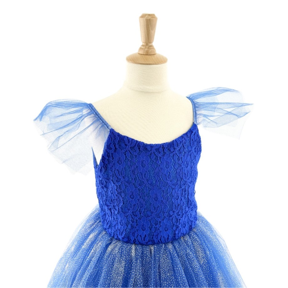 Robe de déguisement princesse fille satin et organza avec guipure et cerceau amovible