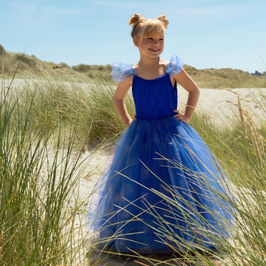 Robe de déguisement princesse fille satin et organza avec guipure et cerceau amovible
