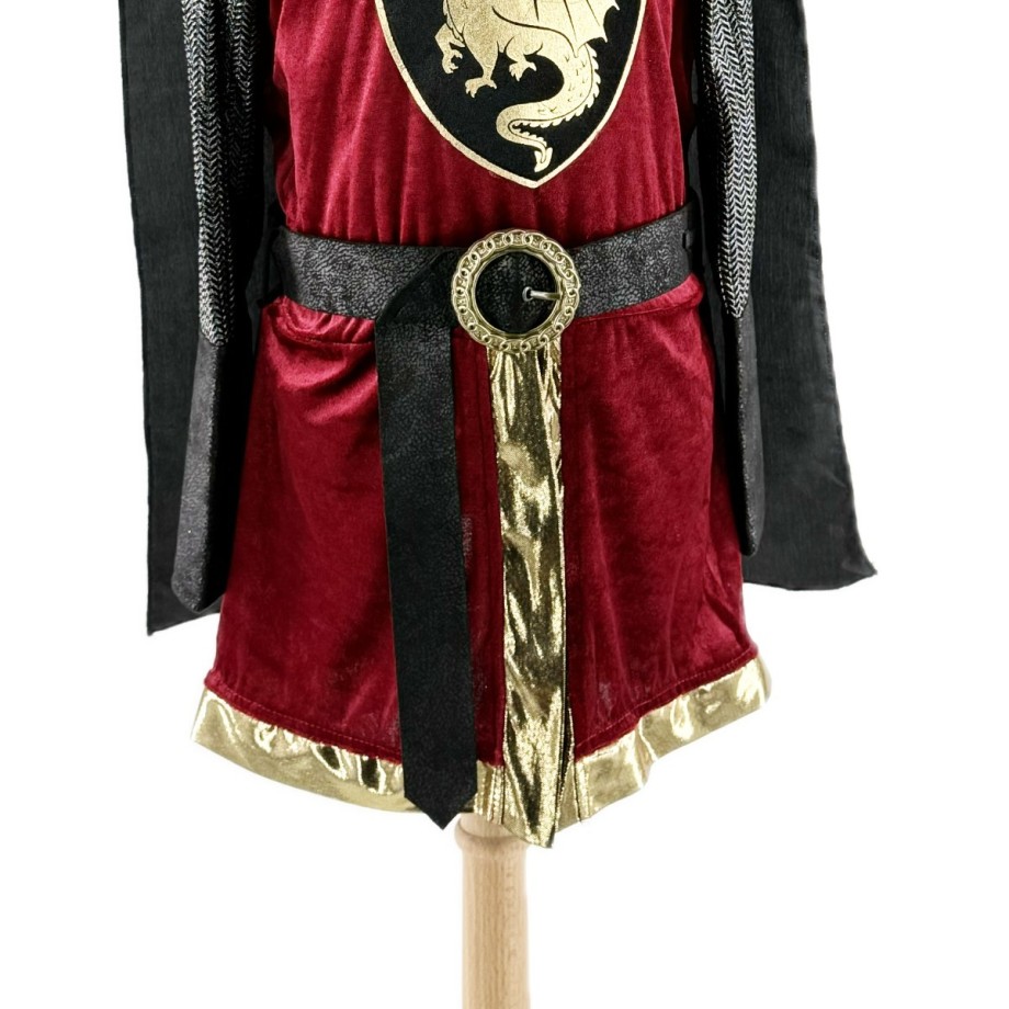Costume chevalier garçon avec tunique blason, cape satin et cagoule côte de maille
