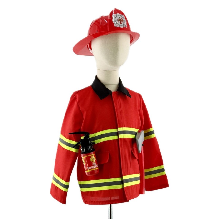 Costume pompier enfant avec veste fluo, casque rouge et accessoires Fire Rescue