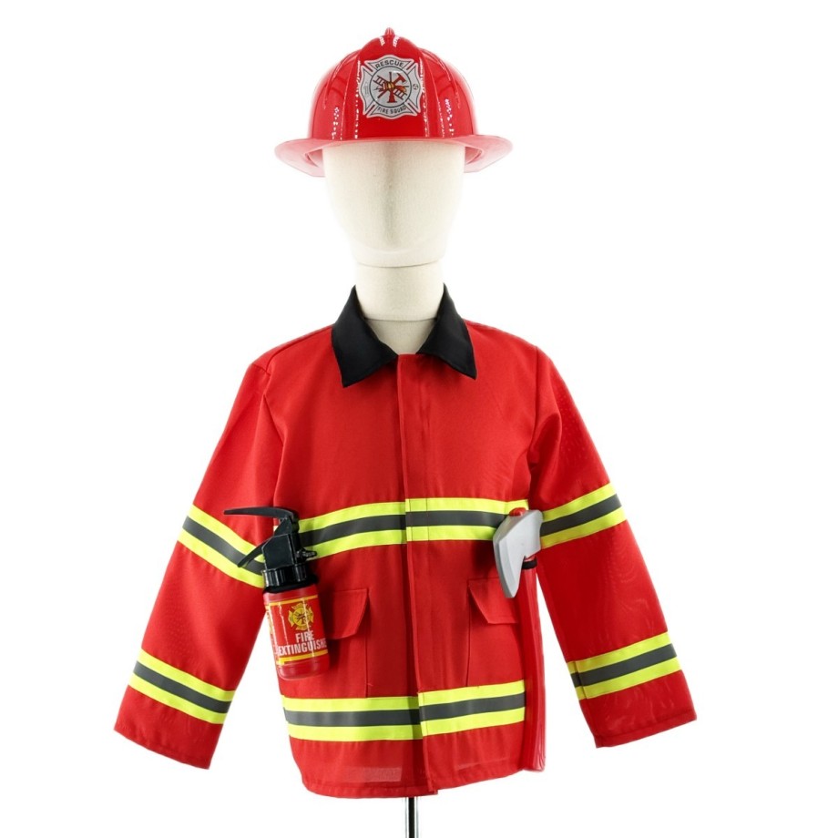 Costume pompier enfant avec veste fluo, casque rouge et accessoires Fire Rescue