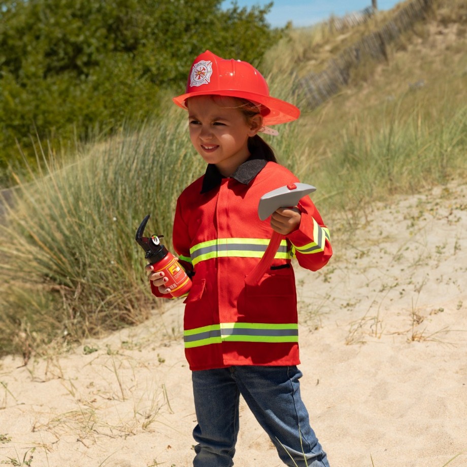Costume pompier enfant avec veste fluo, casque rouge et accessoires Fire Rescue