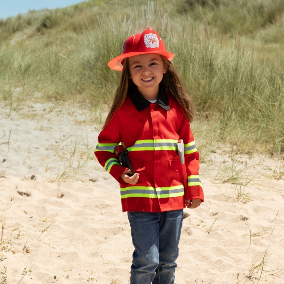 Costume pompier enfant avec veste fluo, casque rouge et accessoires Fire Rescue