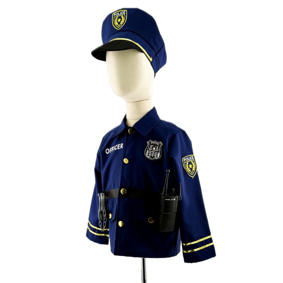 Costume policier enfant avec casquette, veste à badge, talkie-walkie et menottes