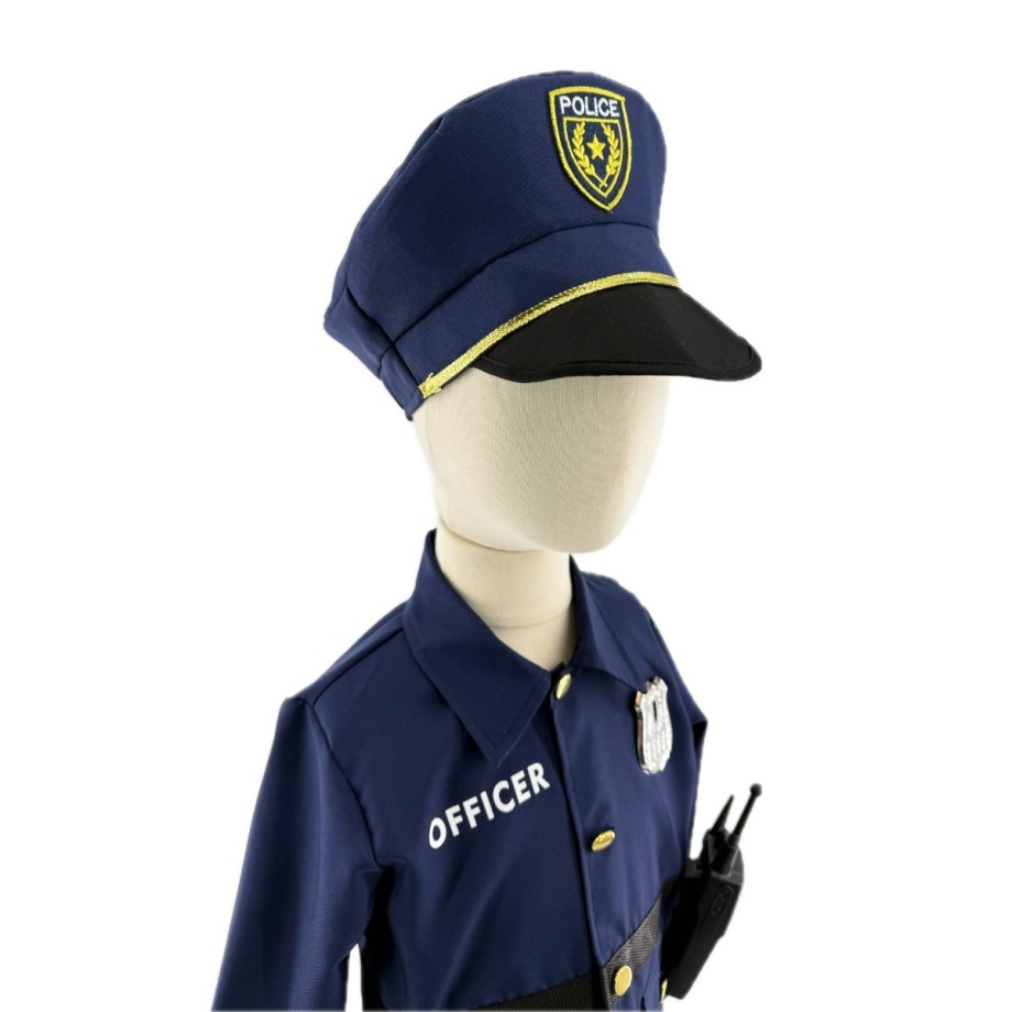 Costume policier enfant avec casquette, veste à badge, talkie-walkie et menottes