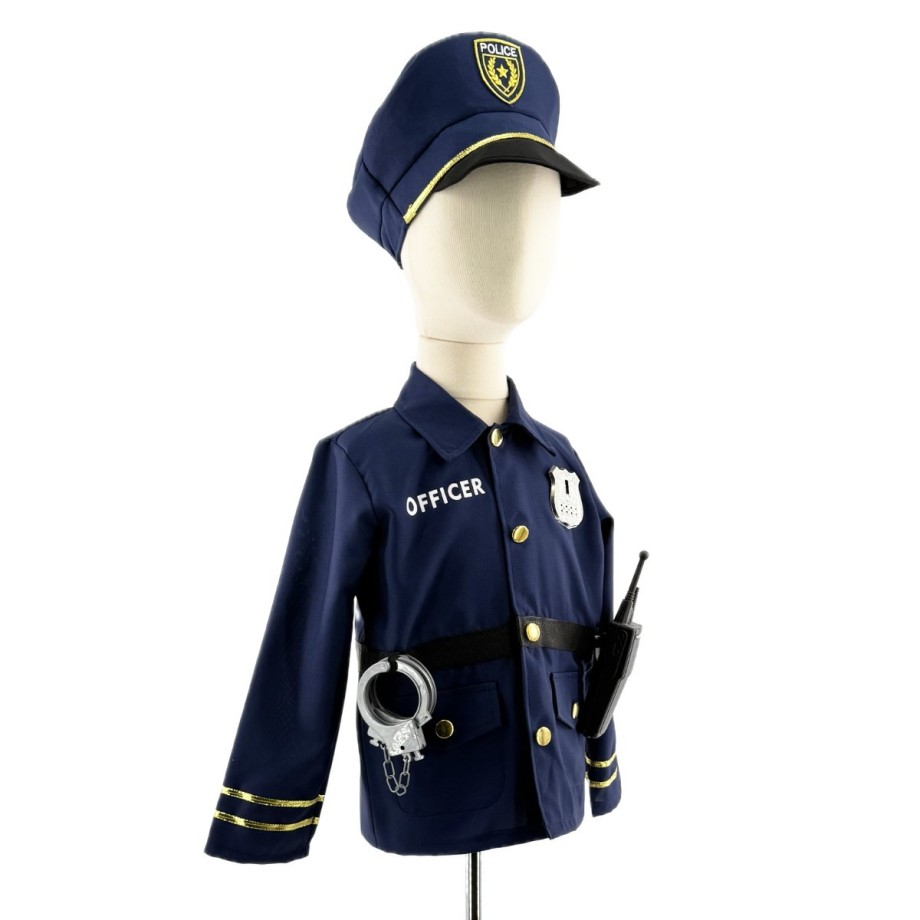 Costume policier enfant avec casquette, veste à badge, talkie-walkie et menottes