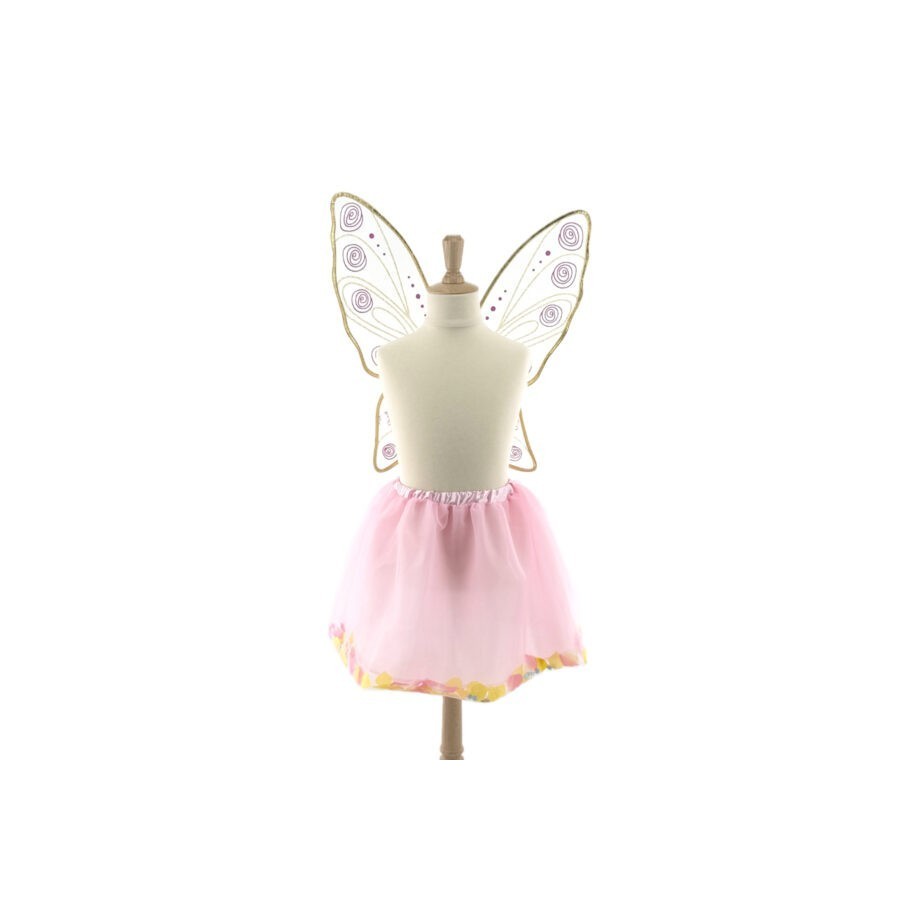 Set tutu et ailes de fée fille en tulle rose avec pétales et doublure satin