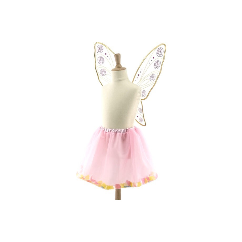 Set tutu et ailes de fée fille en tulle rose avec pétales et doublure satin