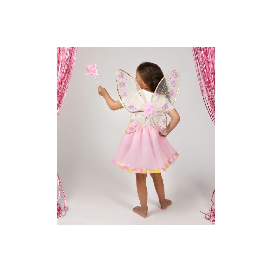 Set tutu et ailes de fée fille en tulle rose avec pétales et doublure satin