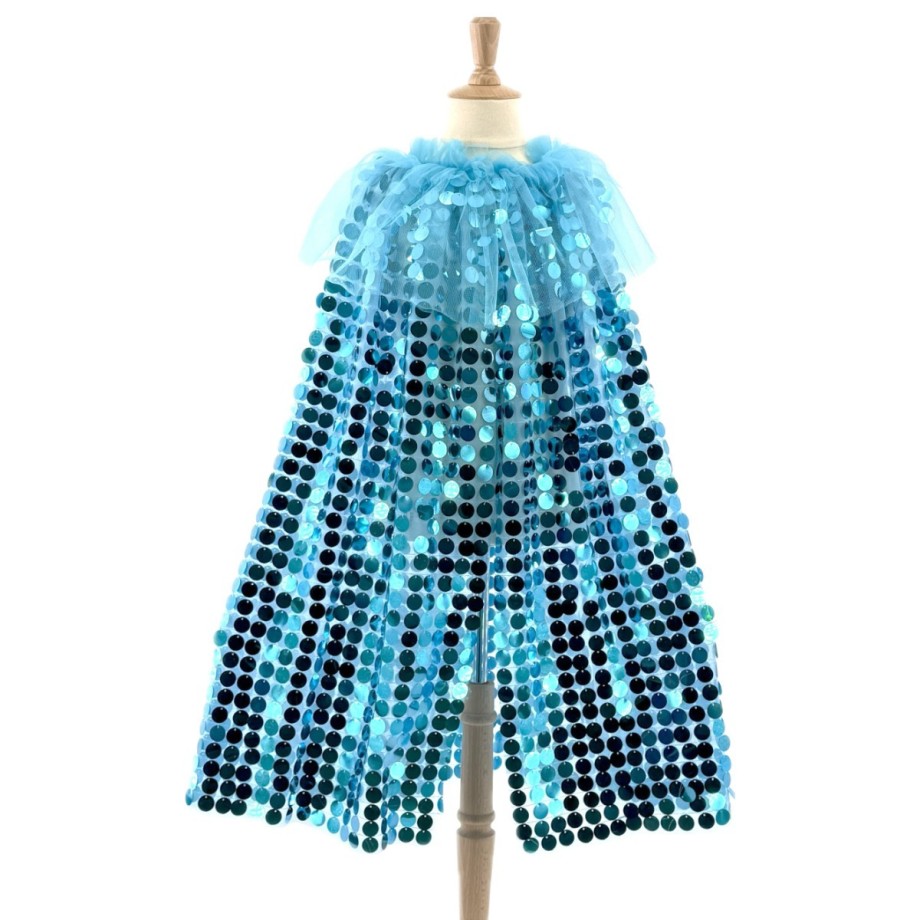 Cape déguisement fille sequins bleus avec col et doublure tulle