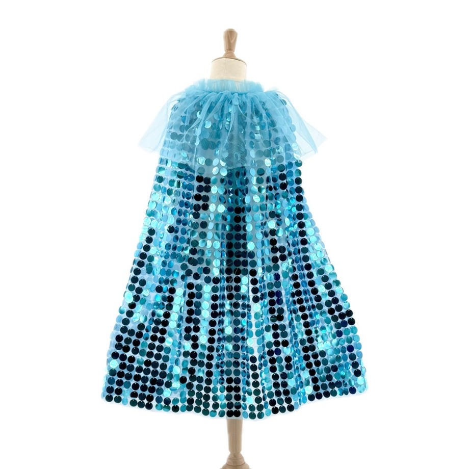 Cape déguisement fille sequins bleus avec col et doublure tulle