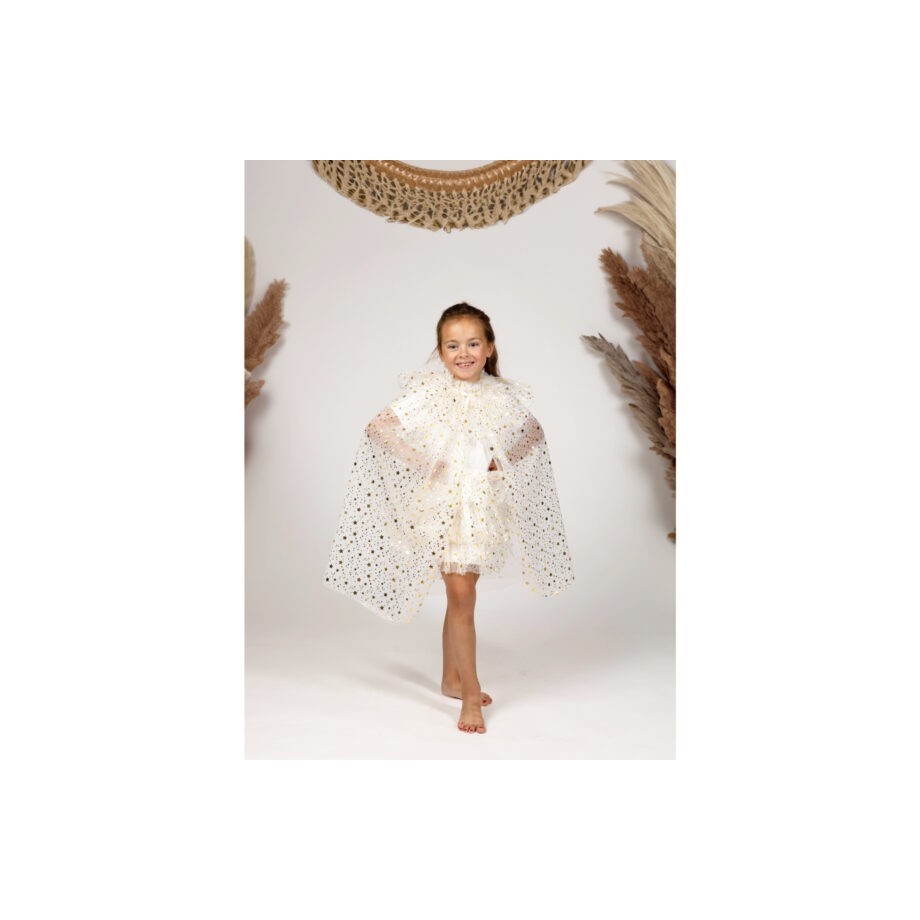 Set tutu et cape ivoire fille en tulle avec étoiles dorées (3-7 ans)