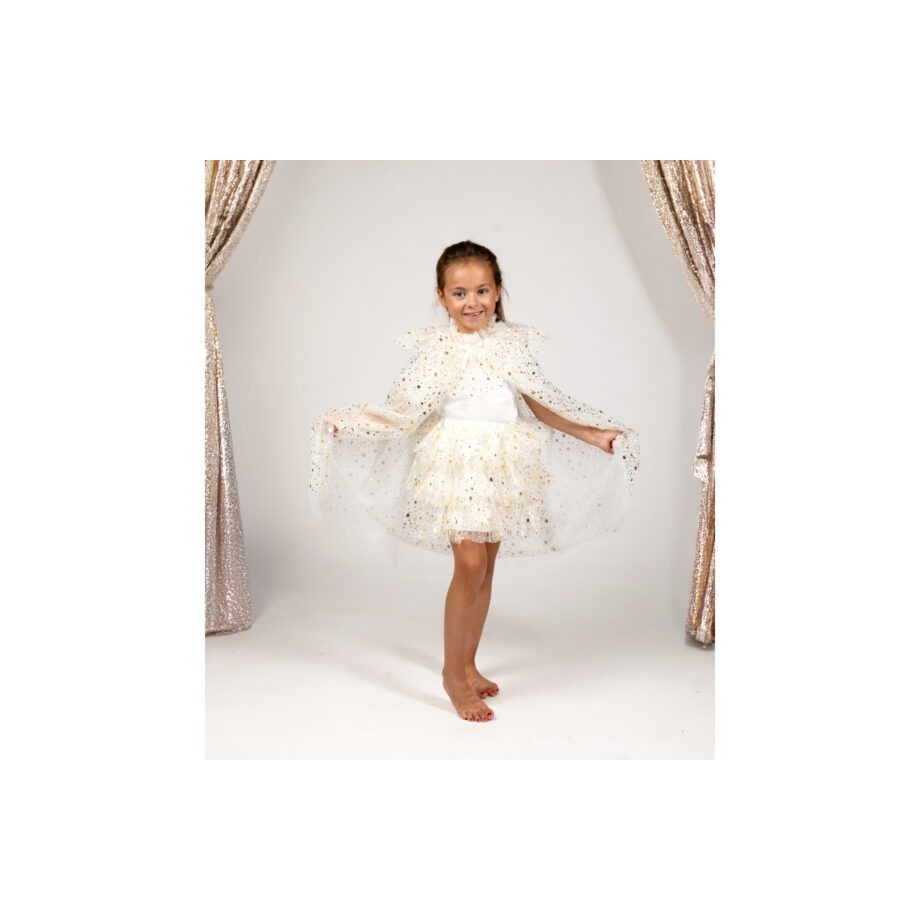 Set tutu et cape ivoire fille en tulle avec étoiles dorées (3-7 ans)