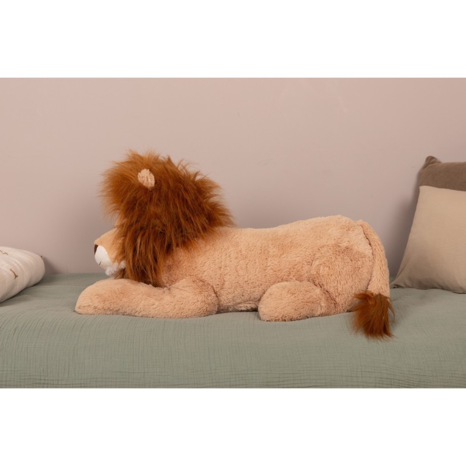 Lion allongé peluche géante 100 cm toute douce, roi des câlins