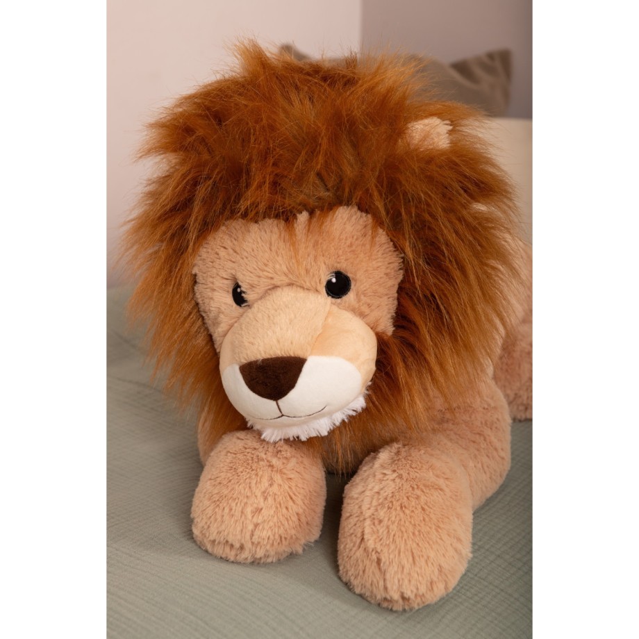 Lion allongé peluche géante 100 cm toute douce, roi des câlins