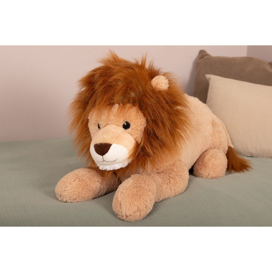 Lion allongé peluche géante 100 cm toute douce, roi des câlins