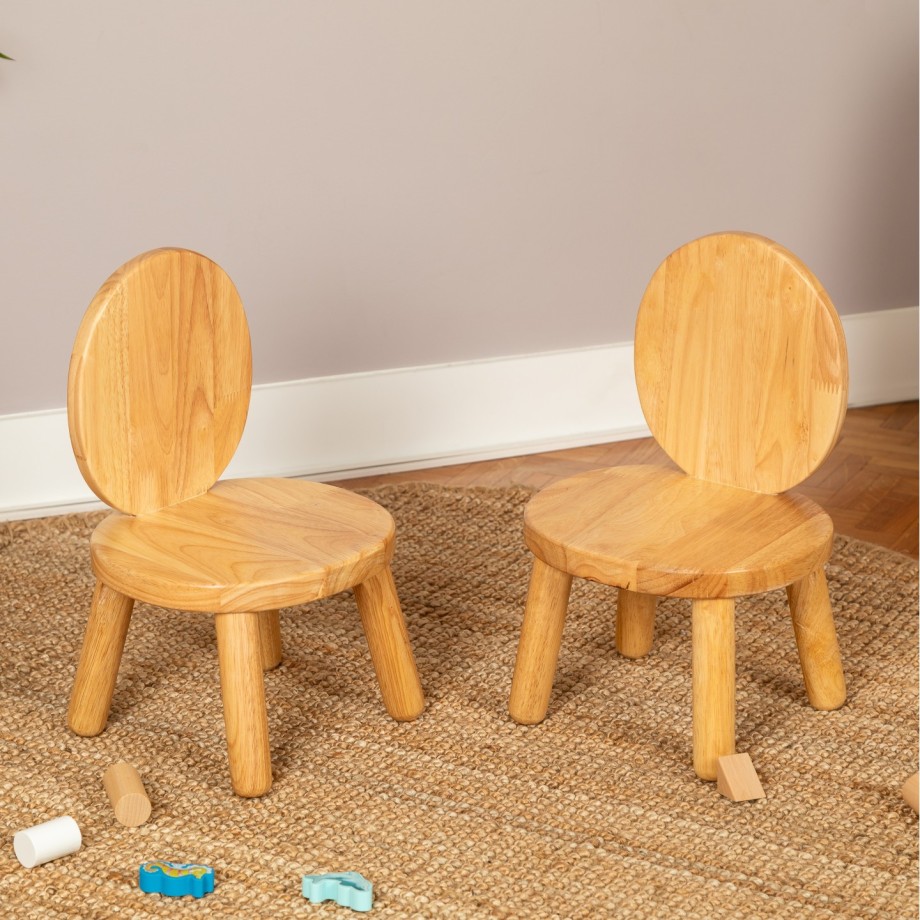 Lot de deux chaises enfant OVALINE blanc, bois massif, MONTESSORI