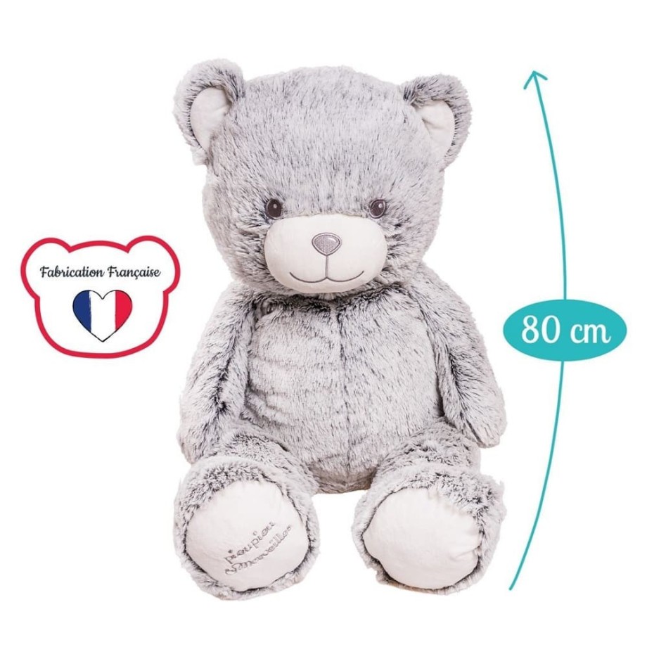 Peluche géante - Gaston Gris - ours peluche 80cm - Made in France