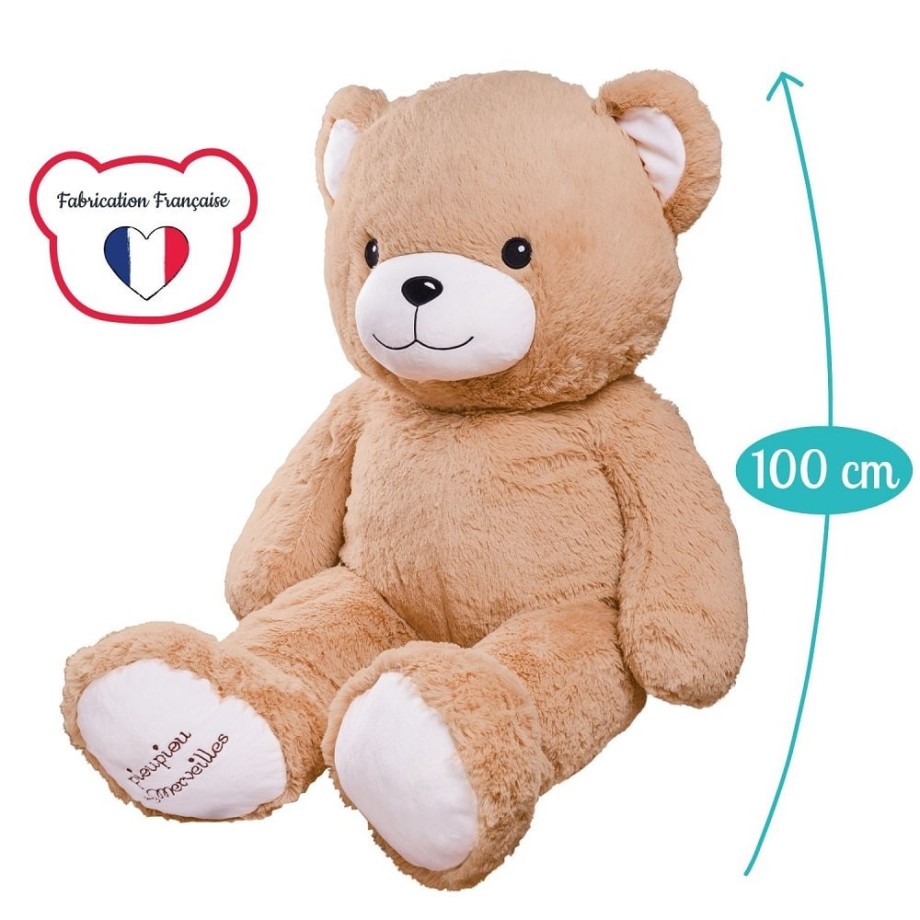 Peluche Made in France - Ours Gaston beige géant-Ours en peluche 100cm