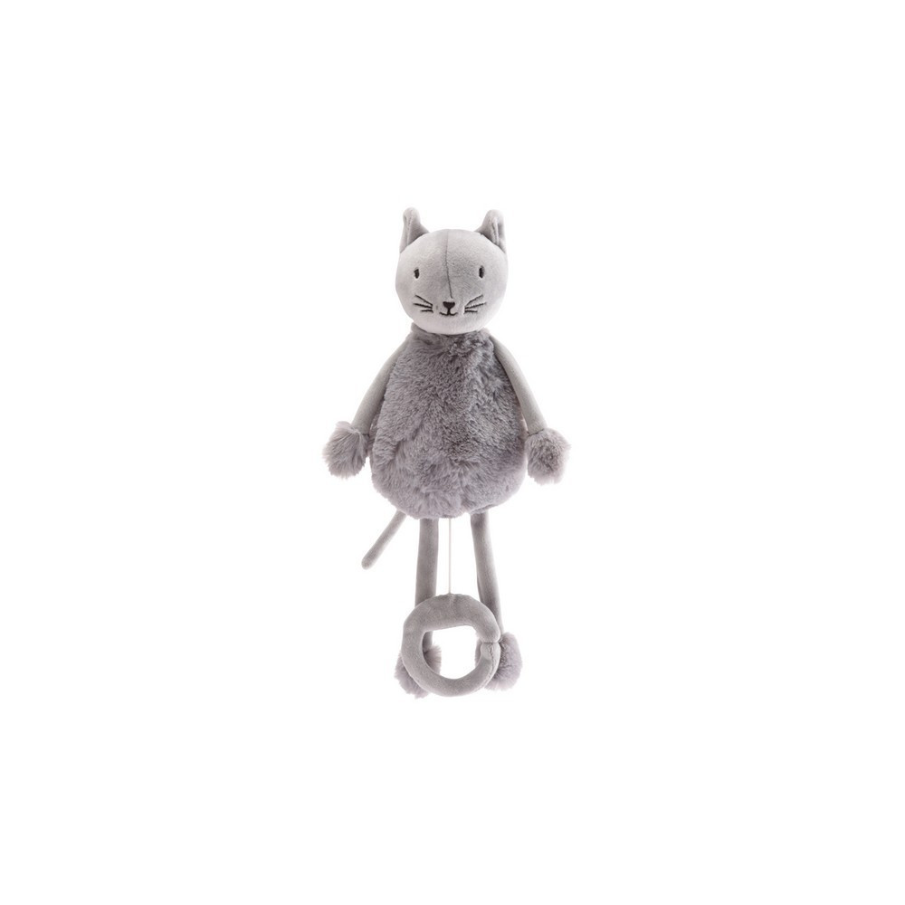 Oscar Le Chat Peluche Boite A Musique Doudou Gris Avec Berceuse Bebe