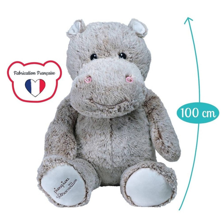 Peluche géante - Léo - hippo gris en peluche 100cm - Made in France