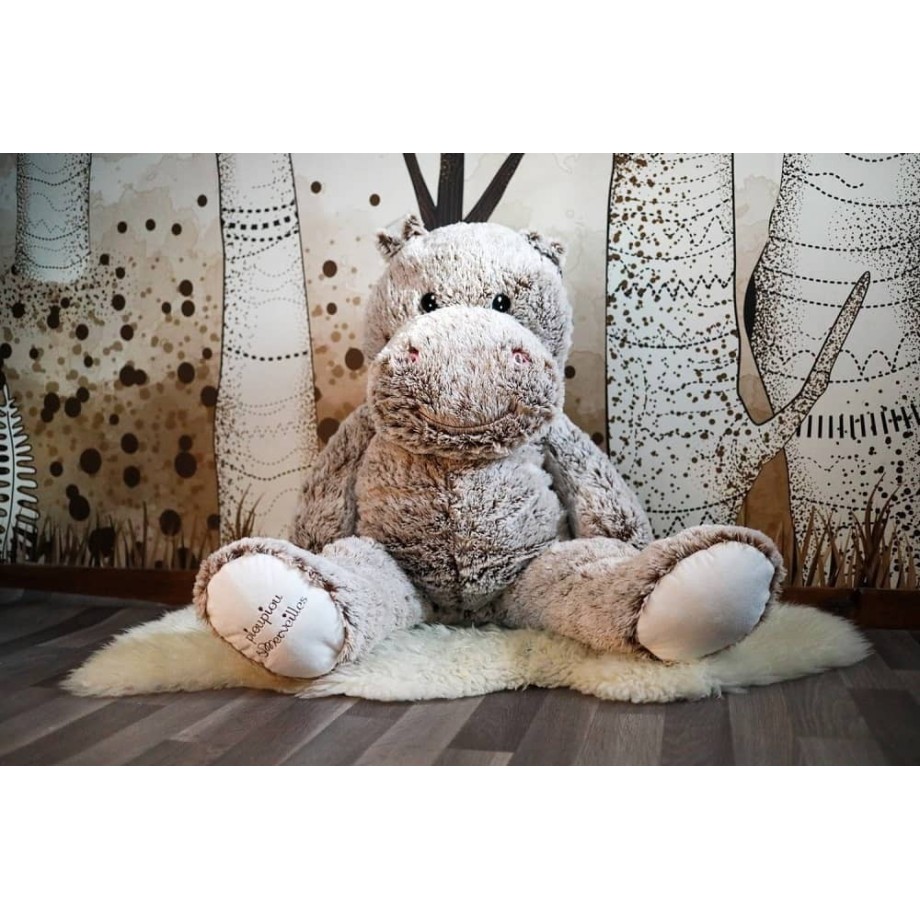 Peluche géante - Léo - hippo gris en peluche 100cm - Made in France