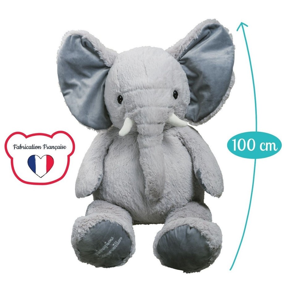 Peluche Made in France - Eléphant Jojo gris géant - peluche 100cm
