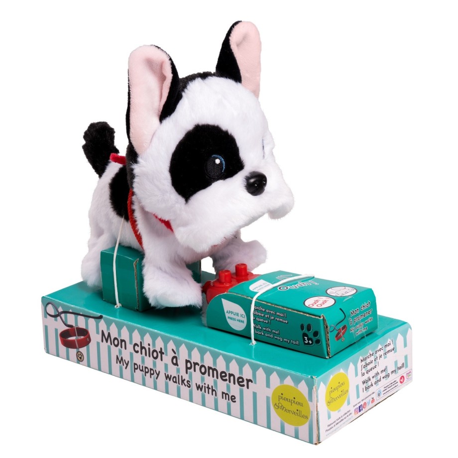 Ray chien en peluche qui marche et aboie, jouet enfant 3+. Chien a promener en laisse.