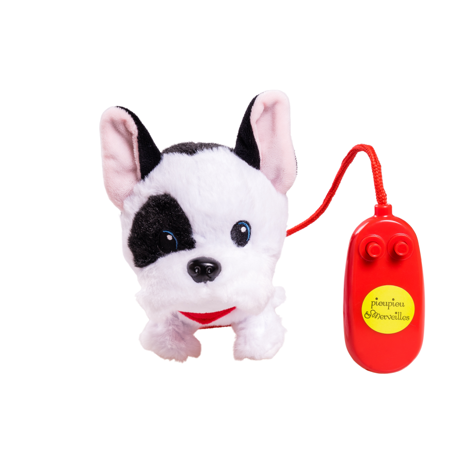 Ray chien en peluche qui marche et aboie, jouet enfant 3+. Chien a promener en laisse.