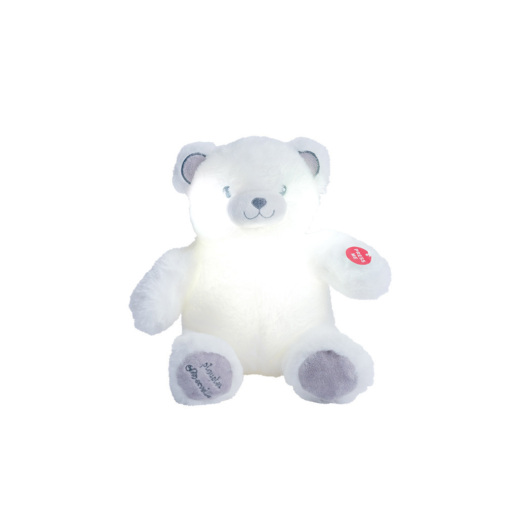 Gaston Ourson Lumineux blanc-gris - doudou ourson veilleuse bébé