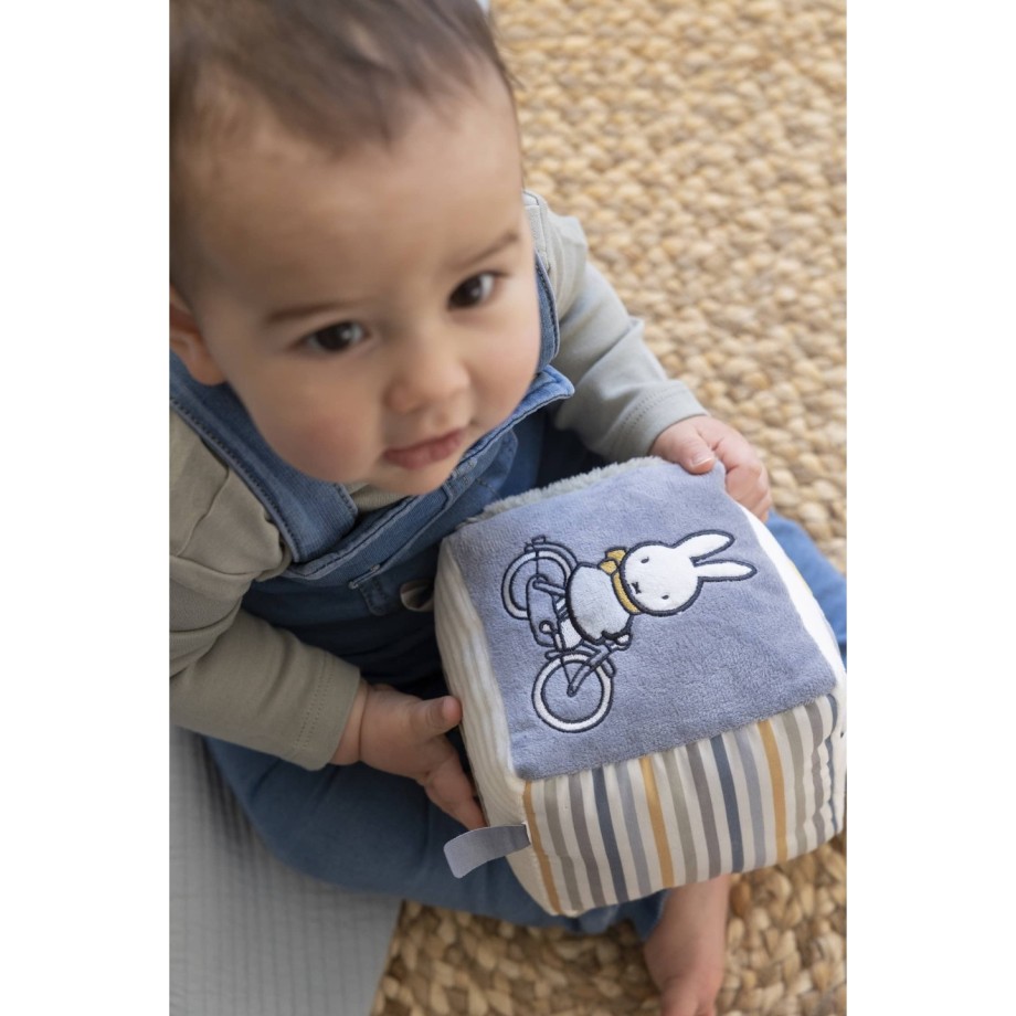 Cube d'activités tissu Miffy bleu-vert - Jouet d'éveil bébé en peluche