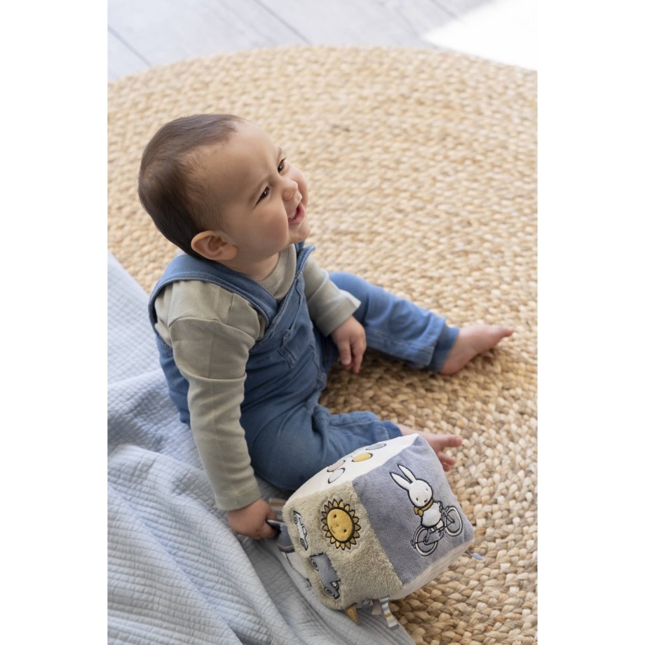 Cube d'activités tissu Miffy bleu-vert - Jouet d'éveil bébé en peluche