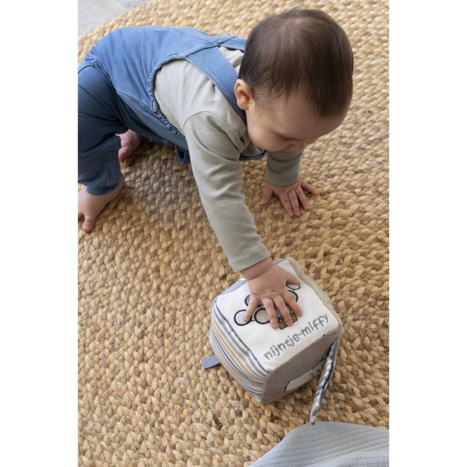 Cube d'activités tissu Miffy bleu-vert - Jouet d'éveil bébé en peluche