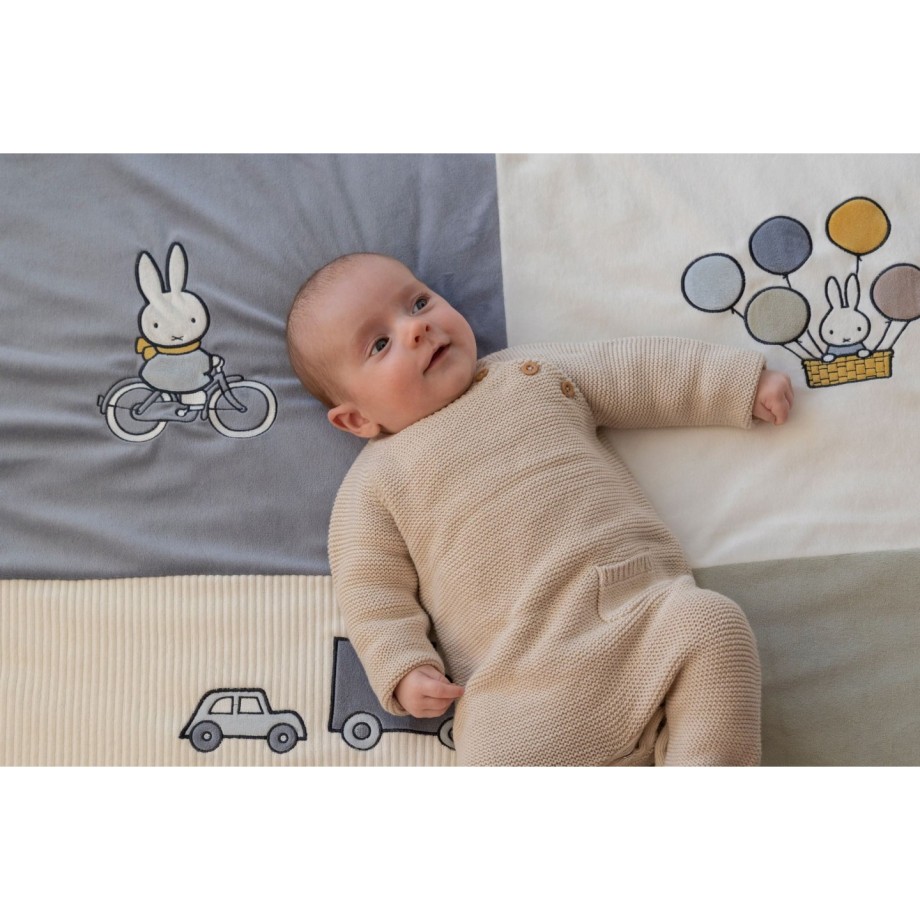 Grand tapis de jeu bébé Miffy Fluffy bleu-vert, lapins et activités d'éveil. 100cm.
