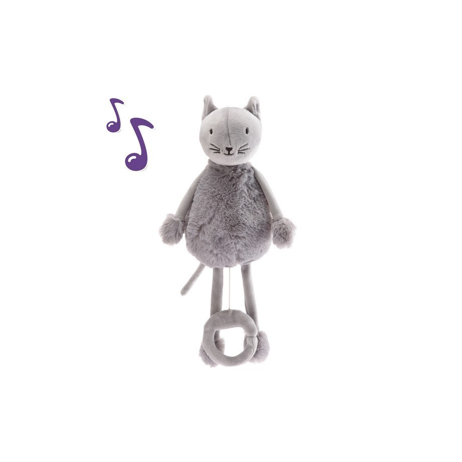 Oscar le Chat peluche boite à musique, doudou gris avec berceuse bébé