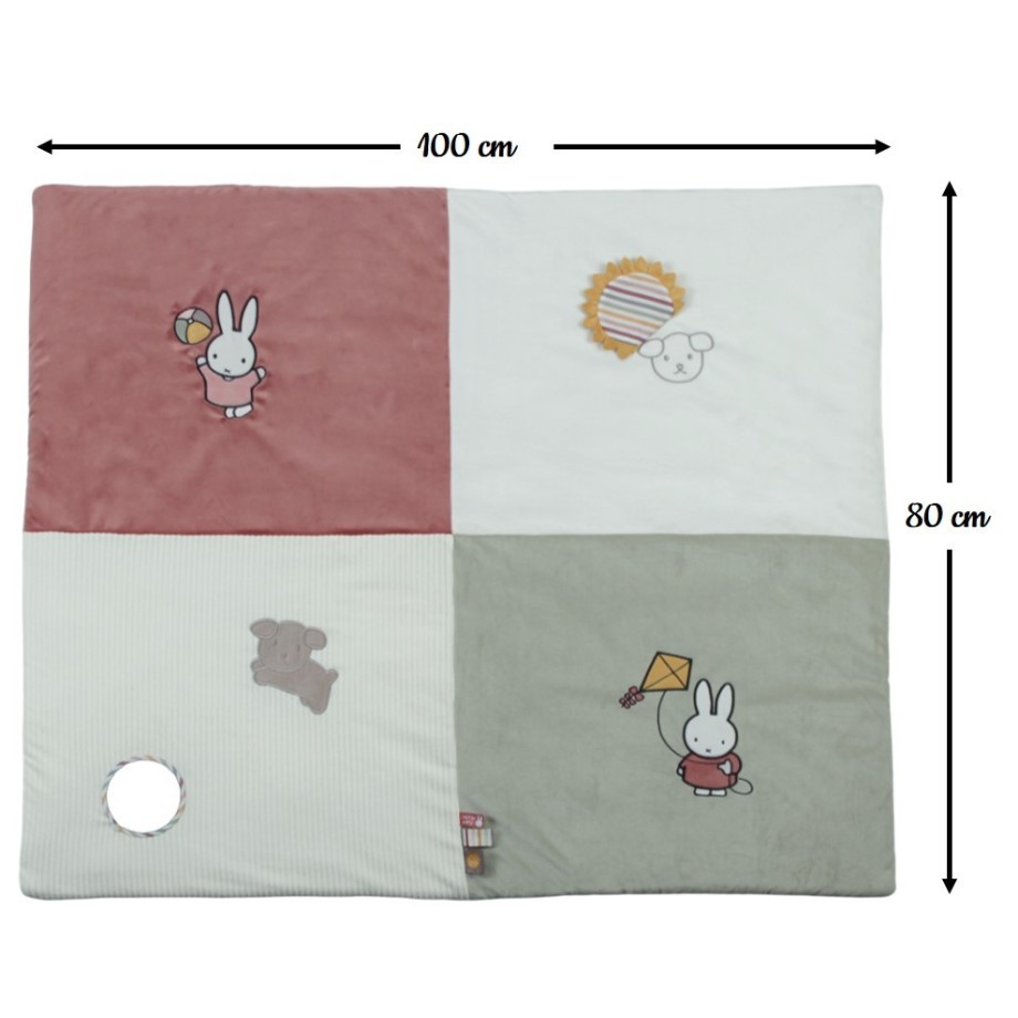 Grand tapis de jeu bébé Miffy Fluffy rose, lapins et activités d'éveil. 100cm.