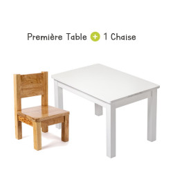 Ensemble Montessori - Table et Chaise enfant 1-4 ans - Blanc et bois naturel