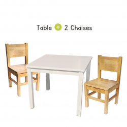 Ensemble Table et Chaises Enfant 4 -7 ans - Bois naturel et blanc