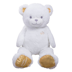 Gaston l'Ourson Blanc/Or 100cm - Made in France - Peluche géante française