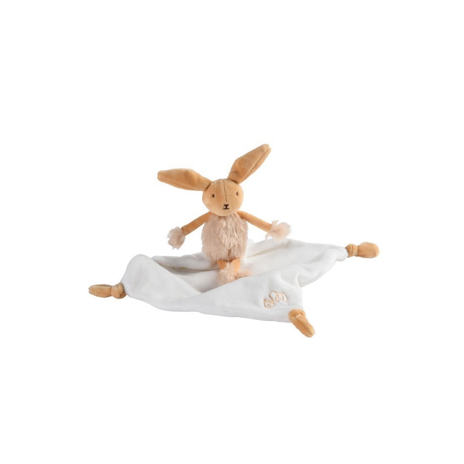 Doudou Valentin le Lapin avec carré très doux - cadeau naissance bébé