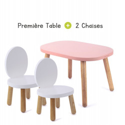 Ensemble Table et Chaises Enfant - Ovaline Blanc & Rose - 1-4 ans